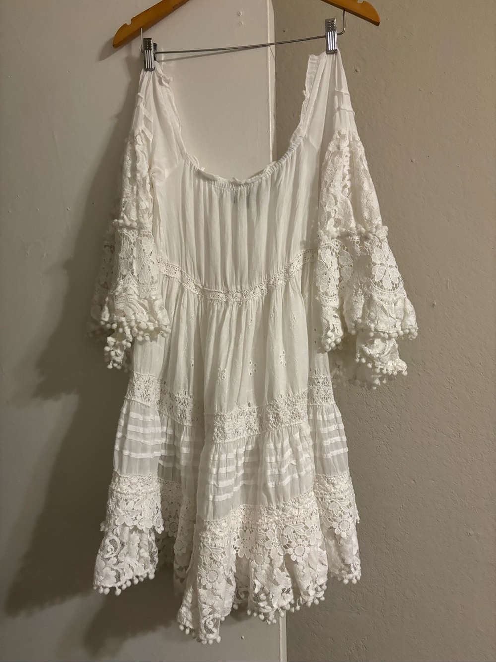Antice Santoria by Giacomo Cirque White Lace Boho Mini Dress #8 100% COTTON